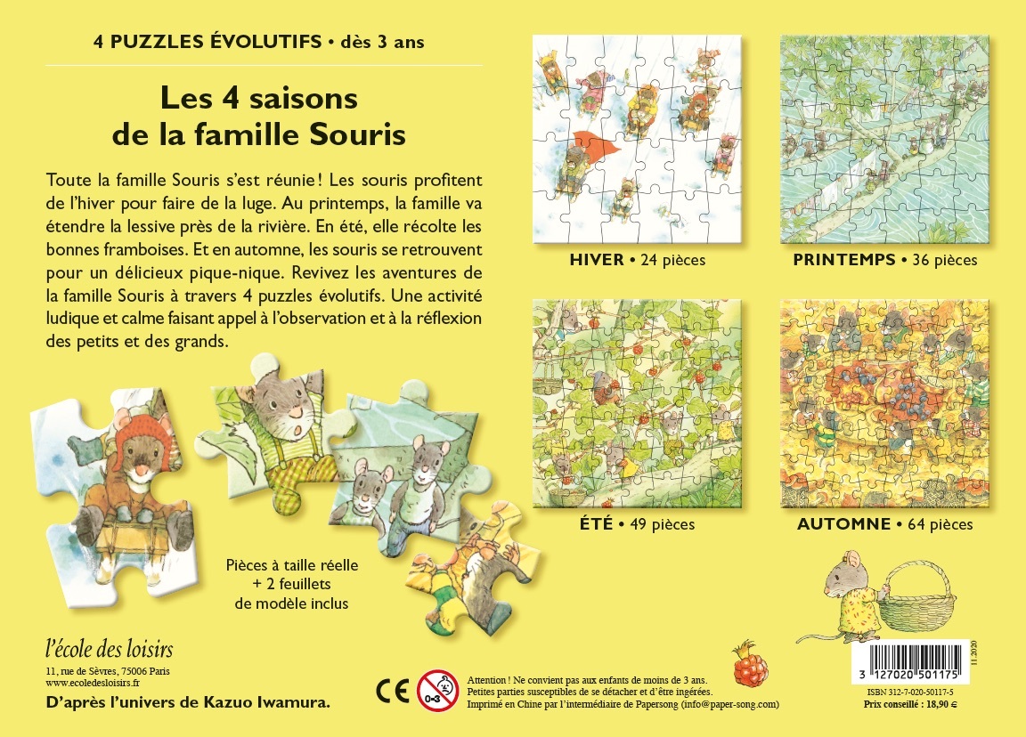 Les 4 saisons de la famille Souris - 4 puzzles évolutifs - Kazuo Iwamura - EDL